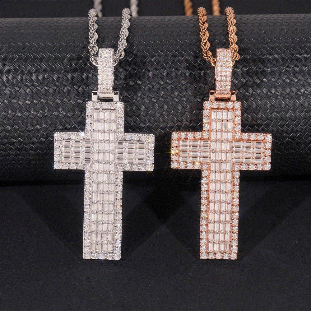 Personalized Cross Pendant – S925 Silver Rectangular Moissanite, Fits 8.0MM Tennis Chain Necklace - CaratixJewelry